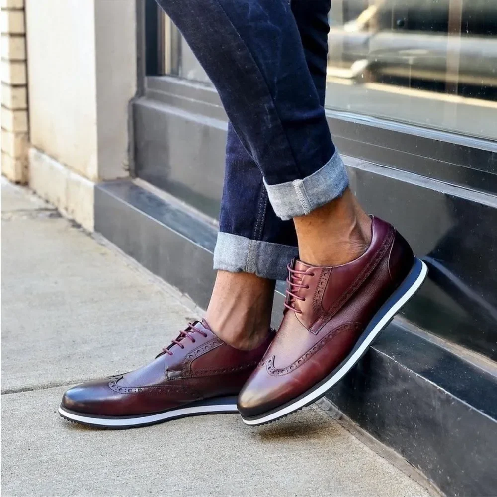 Marc Nolan Gavin Burgundy Wingtip Leather sneakers dress shoes size 7